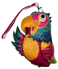 Parrot Genuine Leather Handmade Crafted Animal Coin Purse Wristlet Wallet