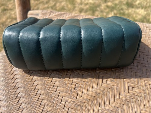 Coach Puffy Quilted Leather Pouch Cosmetic Bag Clutch Purse Green Zip Closure - Picture 5 of 8