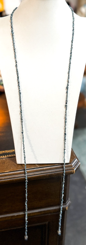 Blue Freshwater Pearl Gunmetal Tone Long Lariat 54" Necklace - Picture 2 of 7