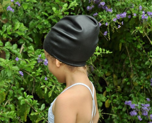 Junior Long Hair Swim Cap for kids with very long hair or braids, Black - Picture 2 of 4