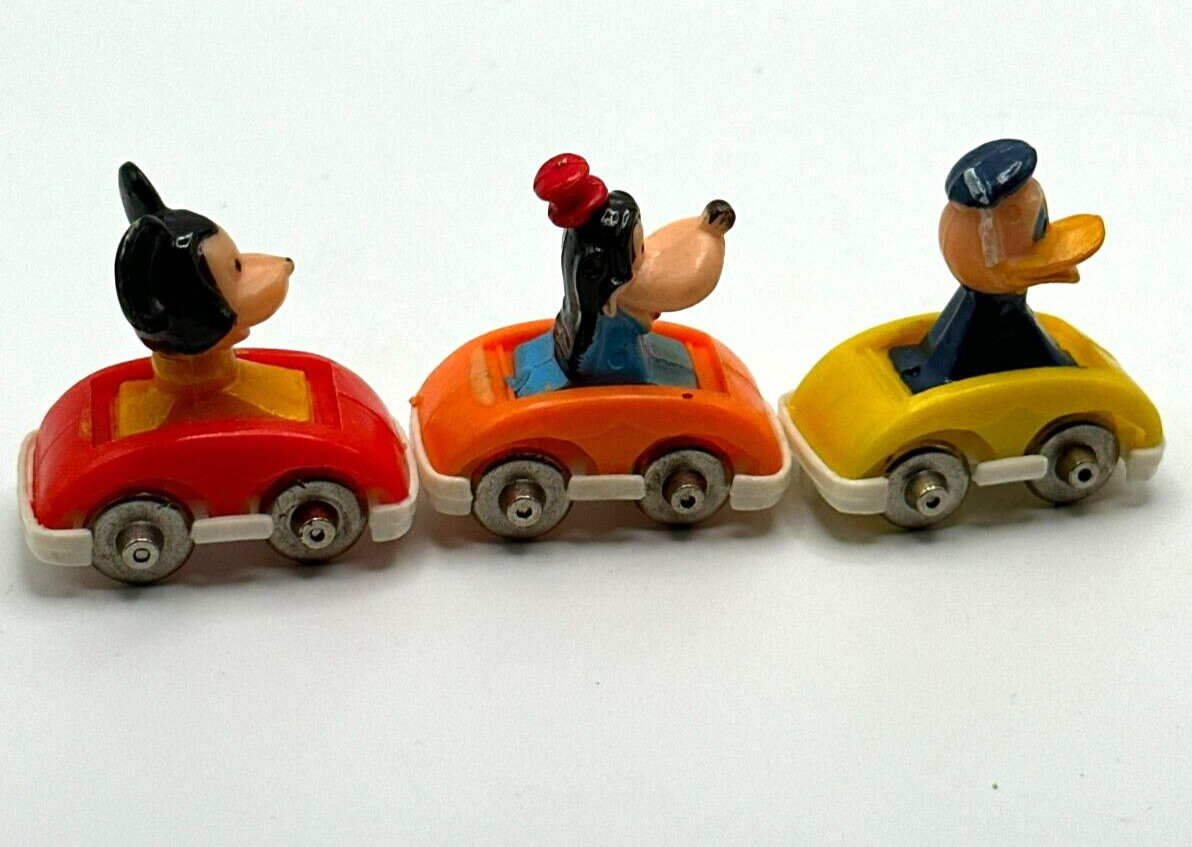 Goofy Donald Mickey Set of 3 Vintage Slot Cars Plastic w/Metal Wheels 2" Disney