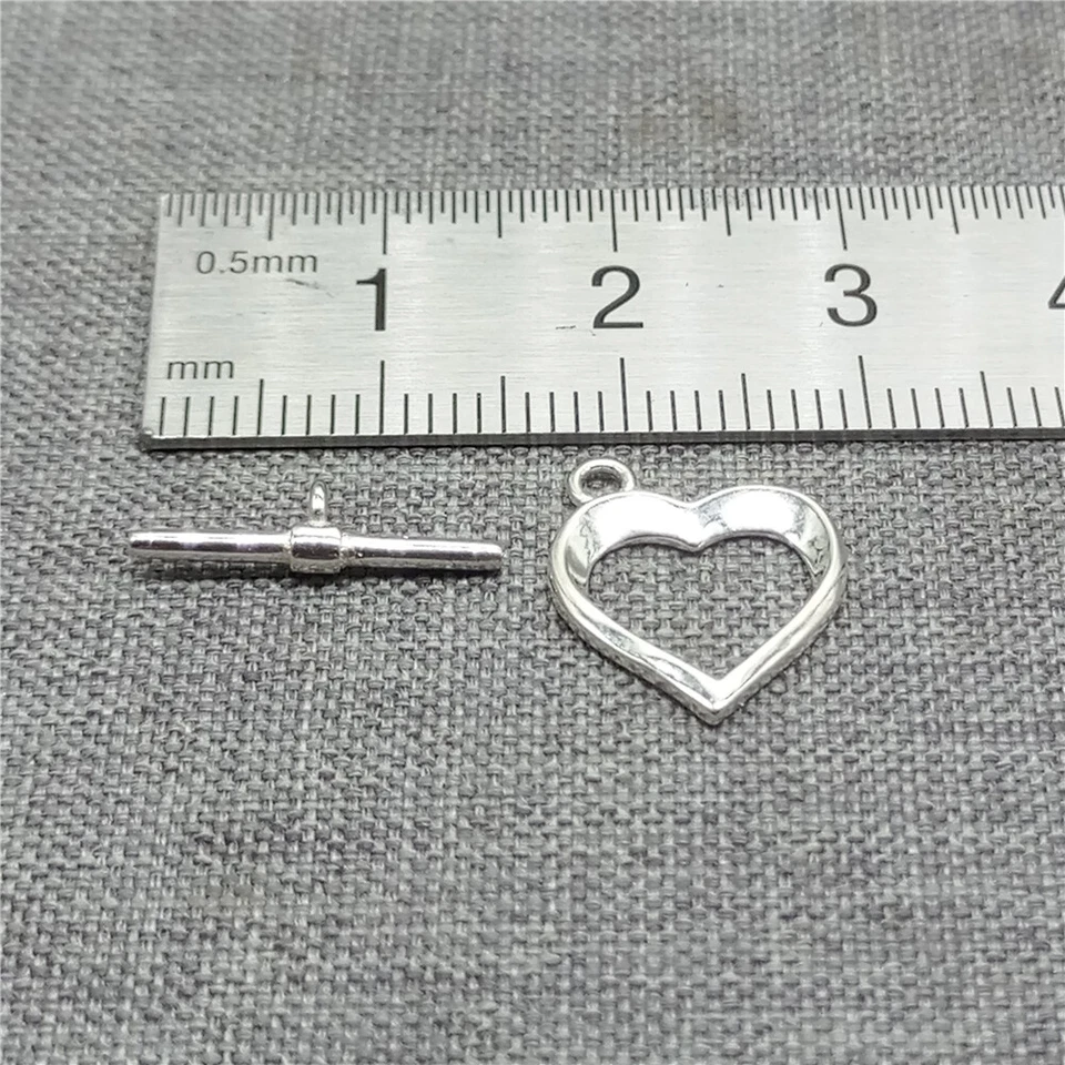2 Sets of 925 Sterling Silver Heart Toggle Clasps for Jewelry Making - Image 2 of 4