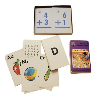 Vintage Preschool Matching Flash Cards Opposites Alphabet Addition Learning Lot