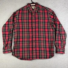 LL Bean Shirt Mens Large Regular Red Plaid Cotton Traditional Fit Button Up