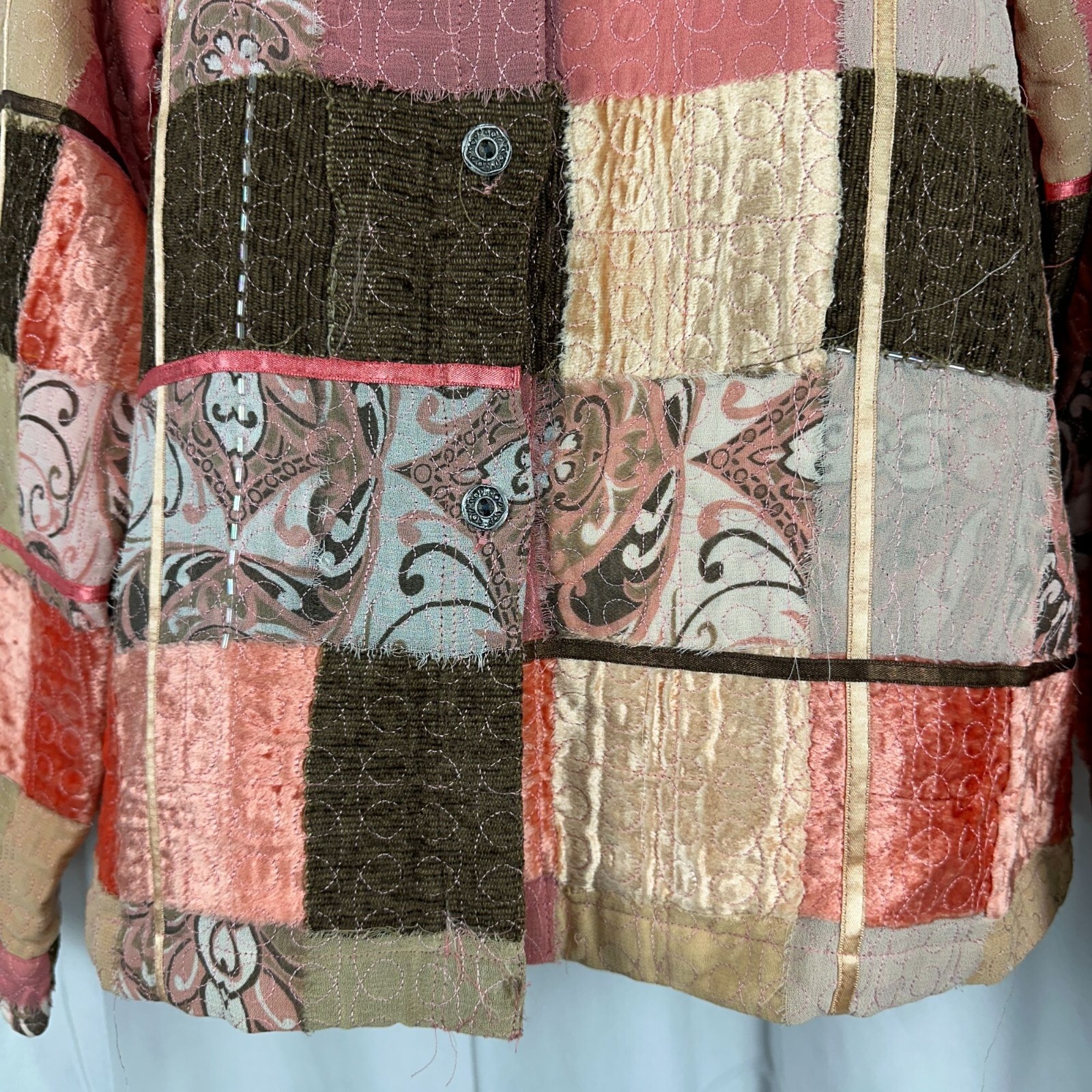 Multiples Womens Patchwork Button-Up Jacket M Ray… - image 2