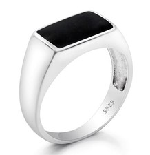 Anello Uomo Donna Argento 925 Chevalier Turco Quadrato Nero Fede Mignolo Sigillo