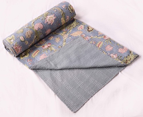 Indischer Blumenmuster Kantha King Size Quilt Baumwolle Tagesdecke Decke Überwurf Boho  - Bild 6 von 8