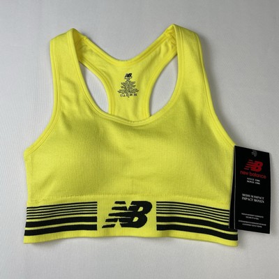New Balance Sports Bra Size Small Yellow Black Limeade Medium Impact Ribbed Logo