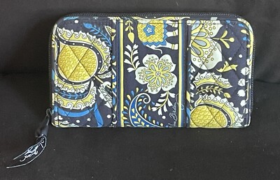 Vera Bradley Ellie Blue Cotton Zip-Around Geldbörse Mit Reißverschluss