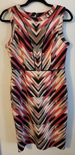 Vince Camuto Sheath Dress. Fully Lined. Black White Pink & Gray Stripe. Sz 8