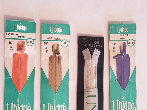 Vtg Set of 4 Unique 16"-18" Pastel Invisible Zippers NOS in Original Packages