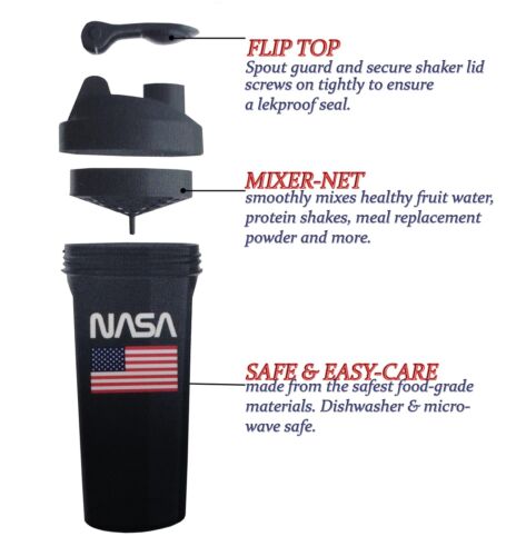 Smart Shake Flasche 800ml Proteinshaker NASA Insignia Wurm offizielles Logo schwarz - Bild 3 von 4