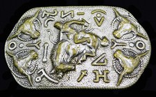 Cowboy Bronco Longhorn Steer Branding Old Style Back Vintage Antique Belt Buckle