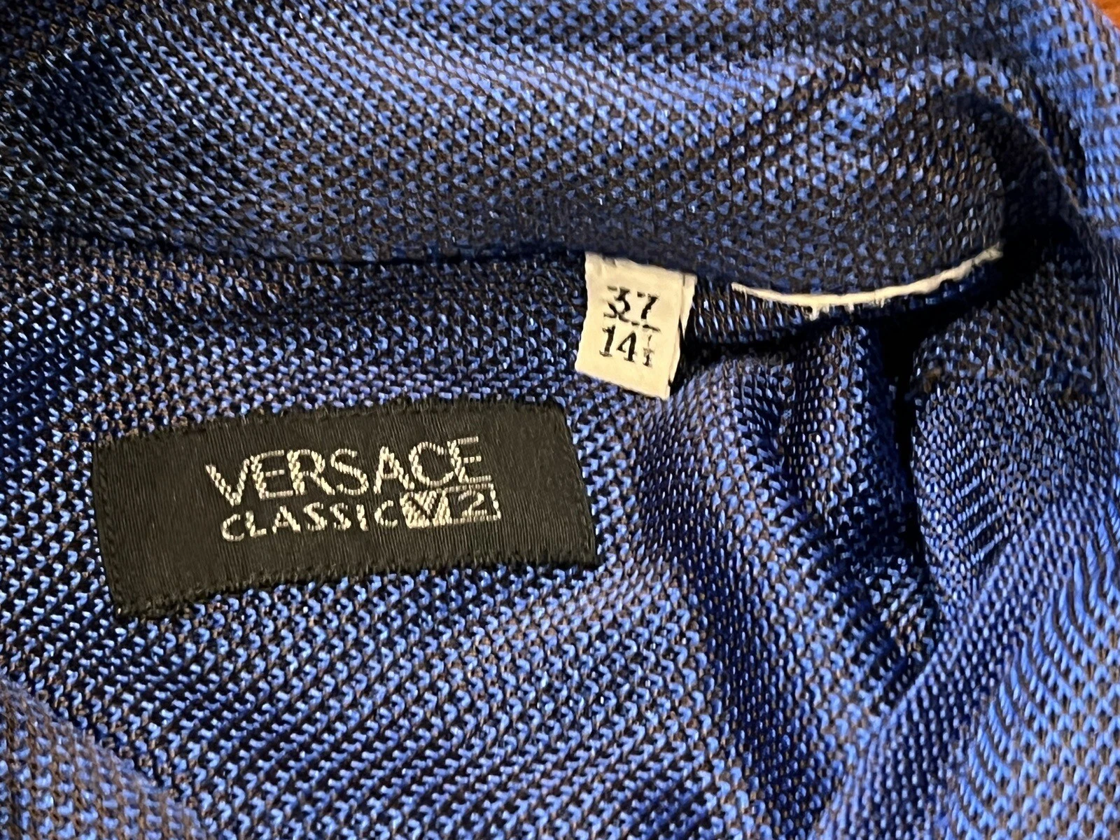 Camicia elegante casual vintage Versace Classic V2 blu uomo 37 14 5 maglia trasparente con bottoni