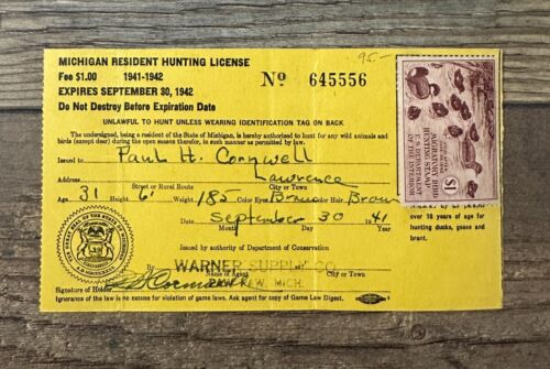 #RW8 1941 Bund Entenmarke ***MICHIGAN*** Jagdschein