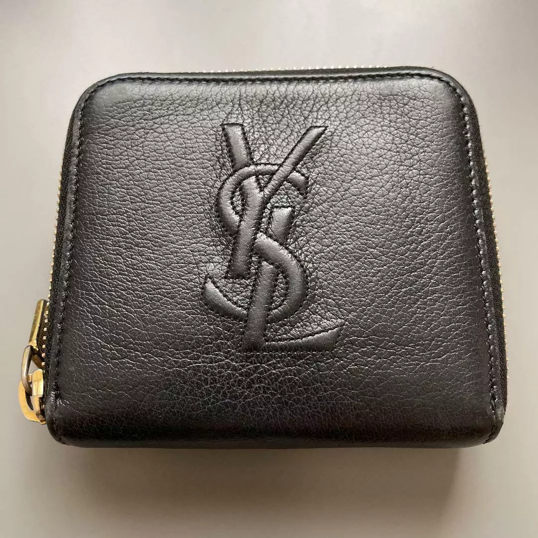 Saint Laurent Pebbled Leather Zip Card Case In Black