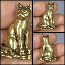 Statua amuleto tailandese ottone caccia soldi gatto fortunato ricchezza miniatura talismano magico