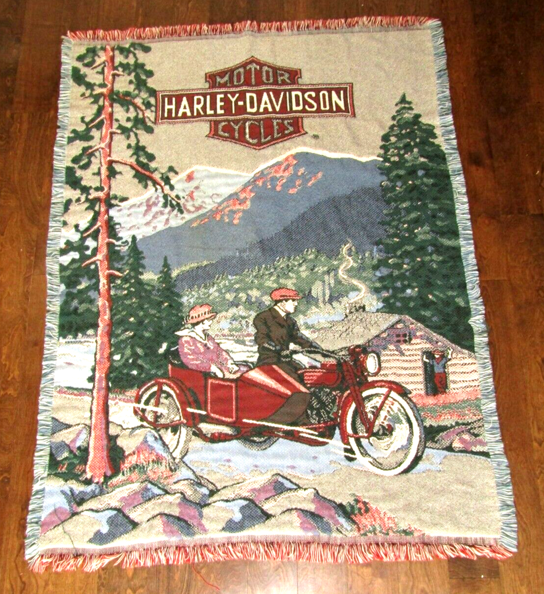 Harley Davidson Tapestry Throw Blanket Antique Motorcycle Rare