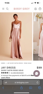 Birdy Grey Dress JAY DRESS SATIN ROSE GOLD Medium Formal Bridesmaid Best  Seller