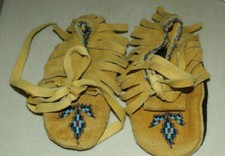NEW NATIVE AMERICAN KIDS 4 1/2" LEATHER BEADED MOCCASINS FREE SHIPPING