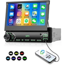 7" Single 1 DIN Car Stereo Flip Out Touch Screen Radio Bluetooth MP5 Player USB