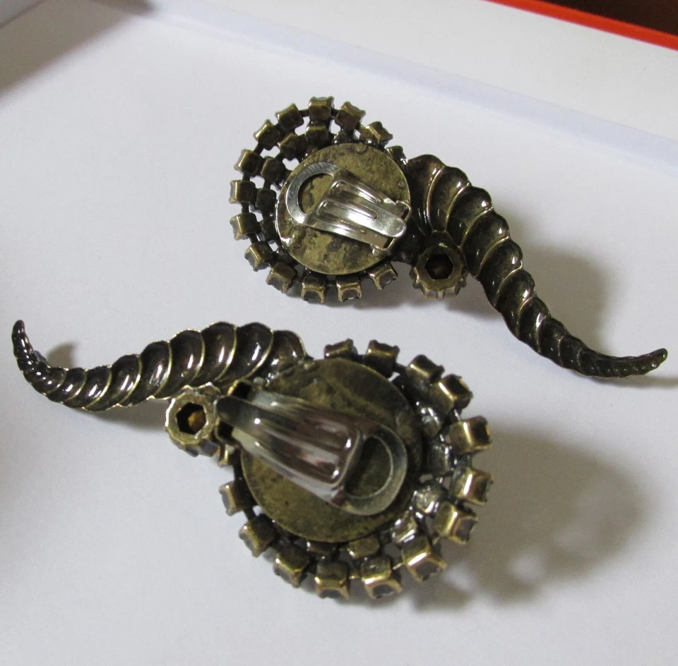 vintage 70er Jahre Strass Kristall Ohrringe Seepferdchen Ohrclips made in Italy - Bild 4 von 4