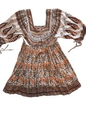 Free People XS Boho Floral Paisley Peasant Mini Dress Tunic Festival Cottagecore