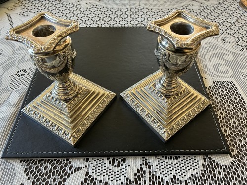 Antique Pair Adams Style Silver Plated Candlesticks Walker & Hall 1887 - Picture 9 of 13