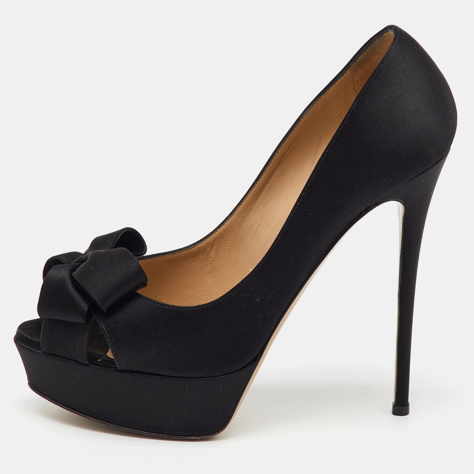 Valentino Black Satin Bow Platform Pumps Size 38.5
