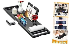 Premium Bathtub Tray Caddy - Expandable Bath Caddy Tray - Adjustable Black
