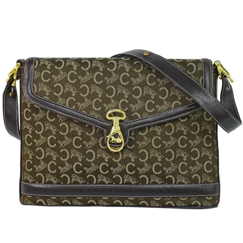 CELINE C Sulky Carriage Metal Fitting Canvas Shoulder Bag Brown Gold
