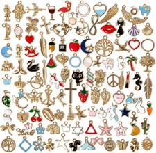 110Pcs Gold Plated Enamel Charms Pendants for DIY Jewelry Making Bracelet Neck