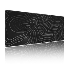Gaming Mouse Pad Topographic Map Black Non-Slip Rubber Base Extended Mousepad...
