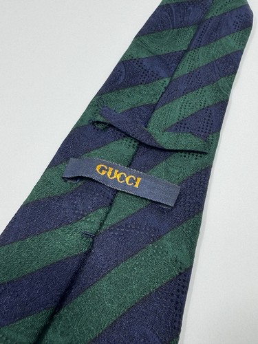 Gucci Silk Neck Tie Italy 3.25” X 56” Designer Green Blue Striped Paisley Luxury - Bild 4 von 12