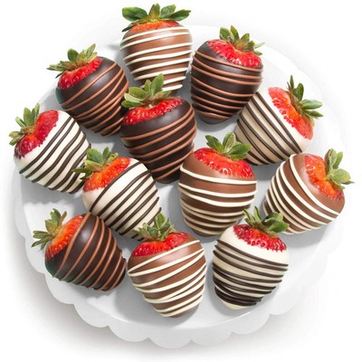 Dark, Milk & White Chocolate Covered Strawberries - 12 Piece Gift Box