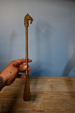 Vintage 18  Solid Brass Heavy Horse Head Spoon Shoe Horn Equestrian MCM