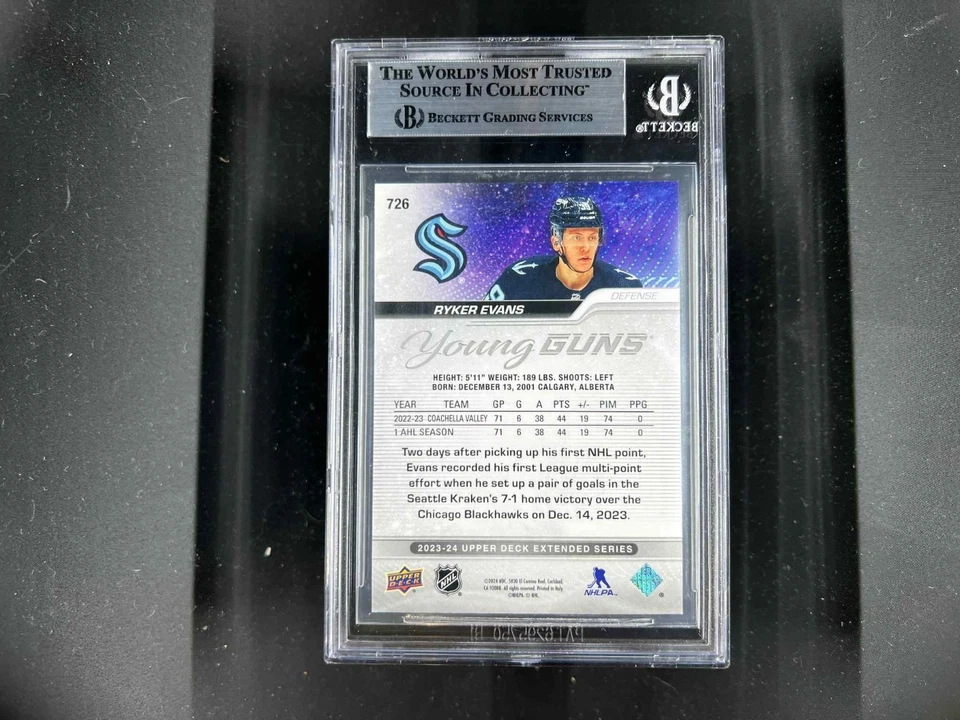 Ryker Evans Signed 23-24 Upper Deck Young Guns  Outburst Rookie Beckett BAS auto - Image 2 of 2