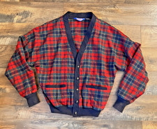 VTG Mens Pendleton Virgin Wool Plaid Cardigan Sweater Red M USA