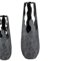 Deko Vase Anthrazit Konisch Rund H. 36Cm Silber Grau Keramik Formano