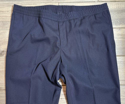 New H&M Men’s Slim Fit Creased Trouser Pant. Sz XXL $49.99 Navy Elastic Waist - Picture 2 of 7