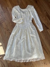 VTG Gunne Sax Jessica McClintock Drop Waist Lace Satin Hug Collar Dress read 