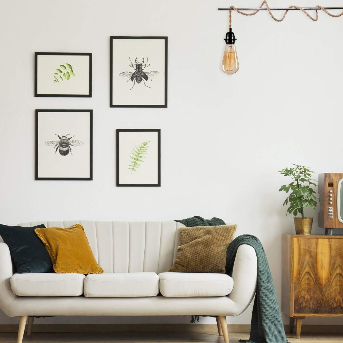 Plug In Pendant Light Cord Hanging Light Kit with 15Ft Hemp Rope and Switch