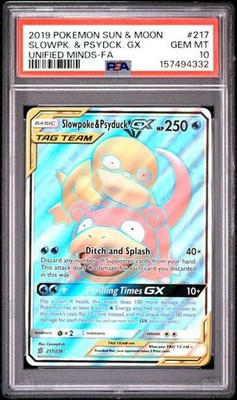 Pokemon Slowpoke & Psyduck GX Unified Minds Full Art #217 PSA 10 Gem Mint