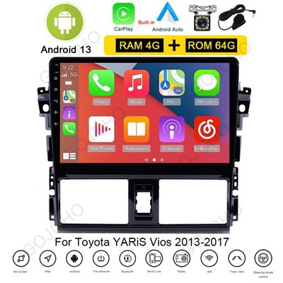 4+64GB For Toyota YARiS Vios 2013-2017 Android 13 Radio Car GPS Stereo Carplay