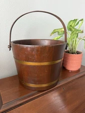 Vintage Wooden Firkin Sugar Bucket with Primitive 3-Finger Band Peg Handle
