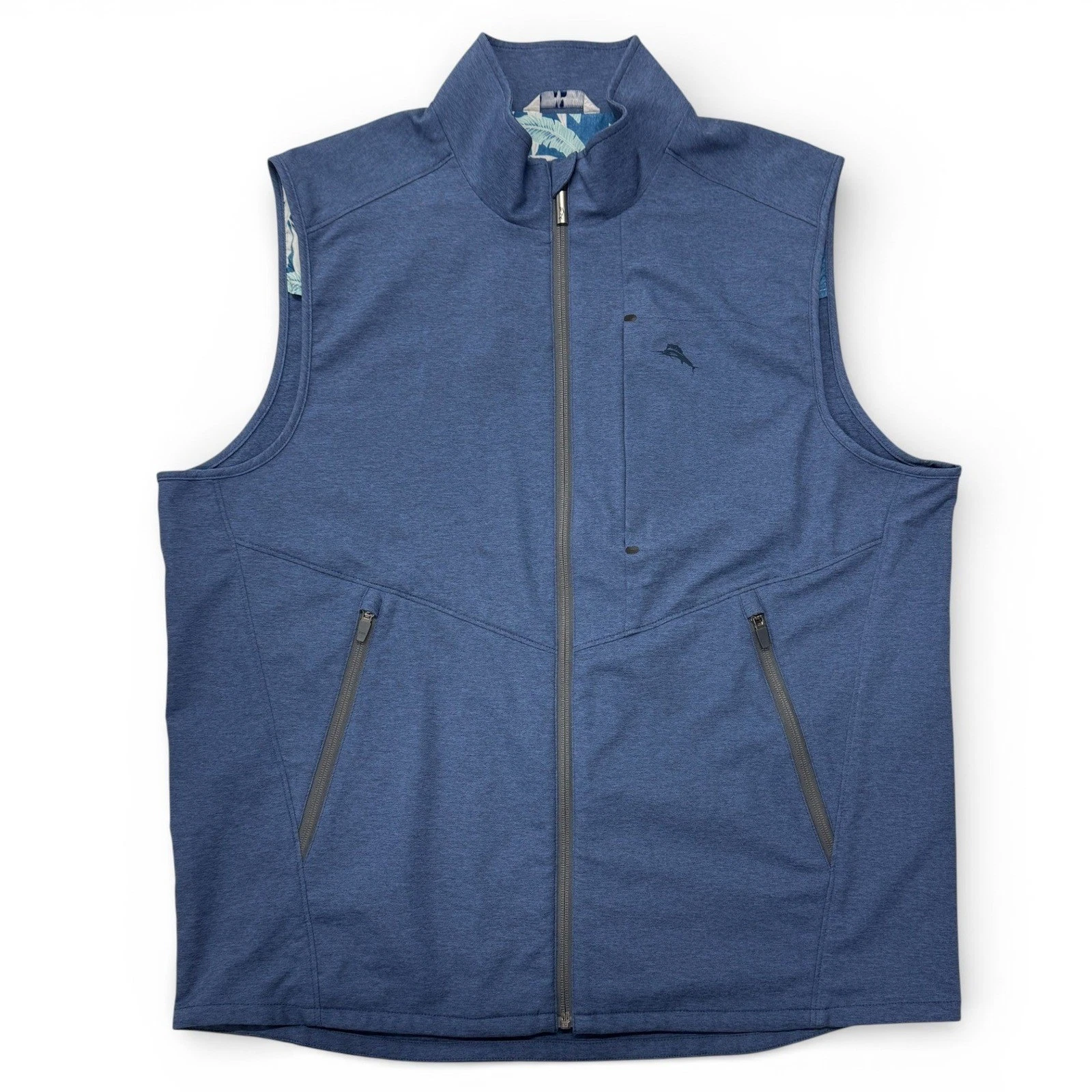 Tommy Bahama On Par Vest Mens Large Blue Zip Lightweight Pocket Golf Performance