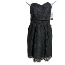 Jenny Yoo Collection Womens Hudson Metallic Lace Sheath Dress 6 Black Mini Party