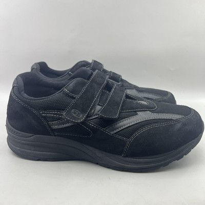 SAS JV Mesh Walking Shoes Men Size 11.5 EE Wide Black Suede Hook & Loop Sneakers