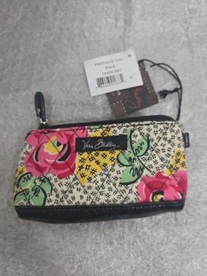 NWT Vera Bradley Patchwork Collection Coin Black Floral Wallet Kaychain