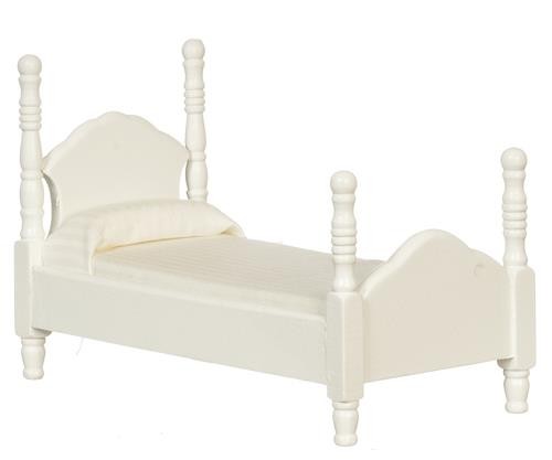Bambole Casa Singolo Letto Narrow Legno Bianco Mobili Camera da 1:12 Scala Per - Foto 1 di 7